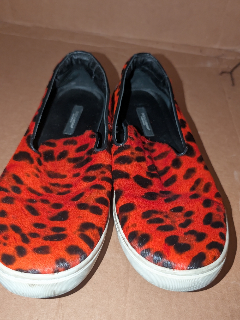 Dolce & Gabbana Red and Black Leopard Slip-On Sneakers